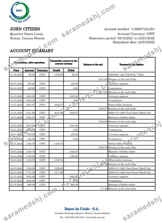 Guinea-Bissau Banco da Uniao bank statement xls